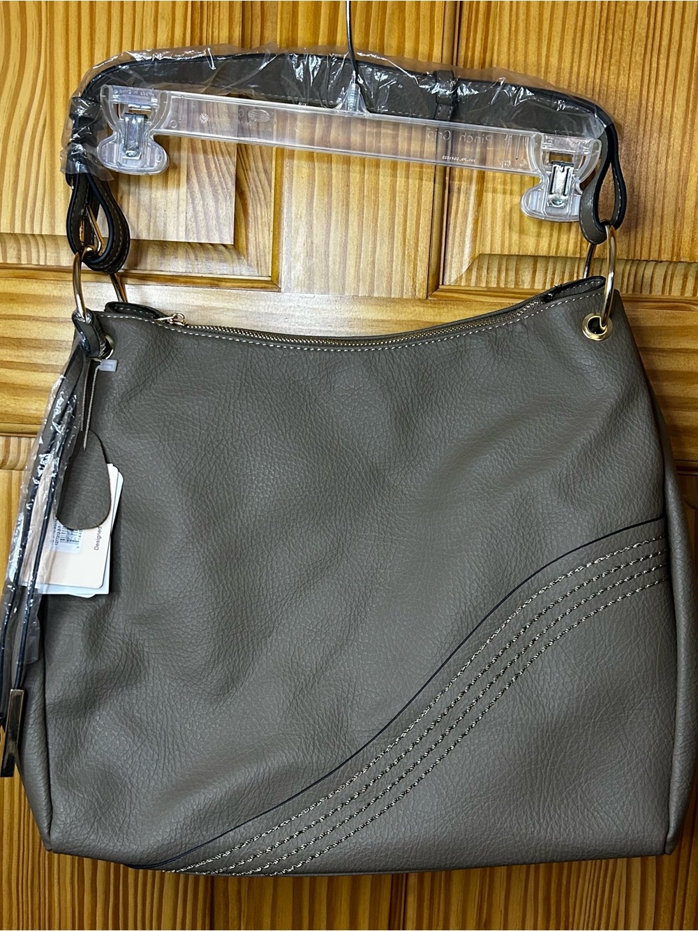 Everyday Curved-Stitch Shoulder Bag in Taupe